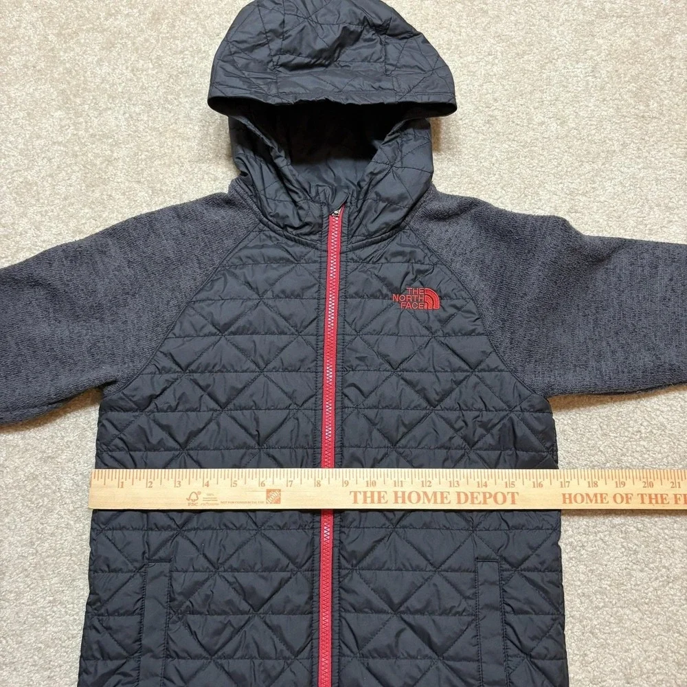 The North Face Jacket Boys Medium 10/12 Black Quilted Fleece Hooded Zip‎ Outdoor
